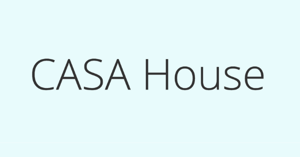 Back text on a blue background reads "CASA House"