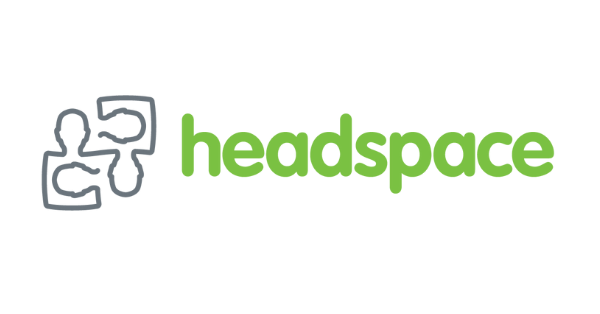 Headspace logo. Green text with a line drawing of heads connected like puzzle pieces.