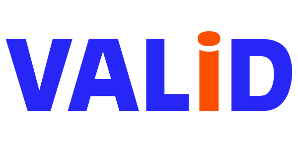 VALiD Logo. Blue and red text on white. The "i" is shaped a bit like a person.