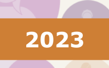 2023 - Dark orange rectangle with 2023 written in white with circles in the background
