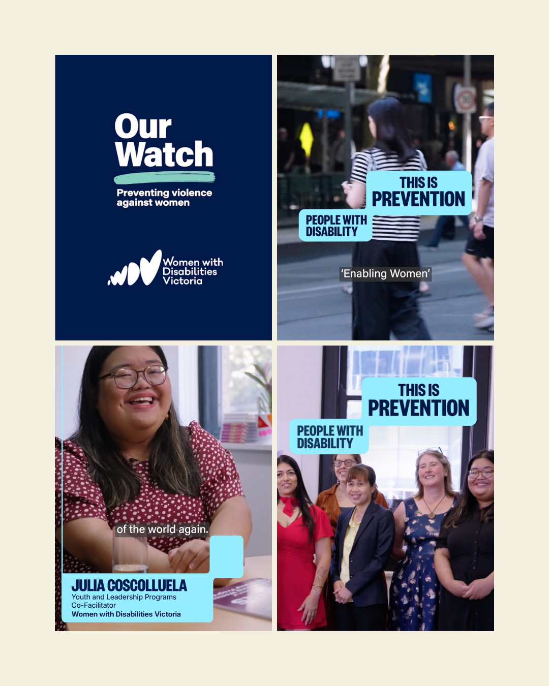 Four images featuring WDV Enabling Women participants showing excerpts from the videos.